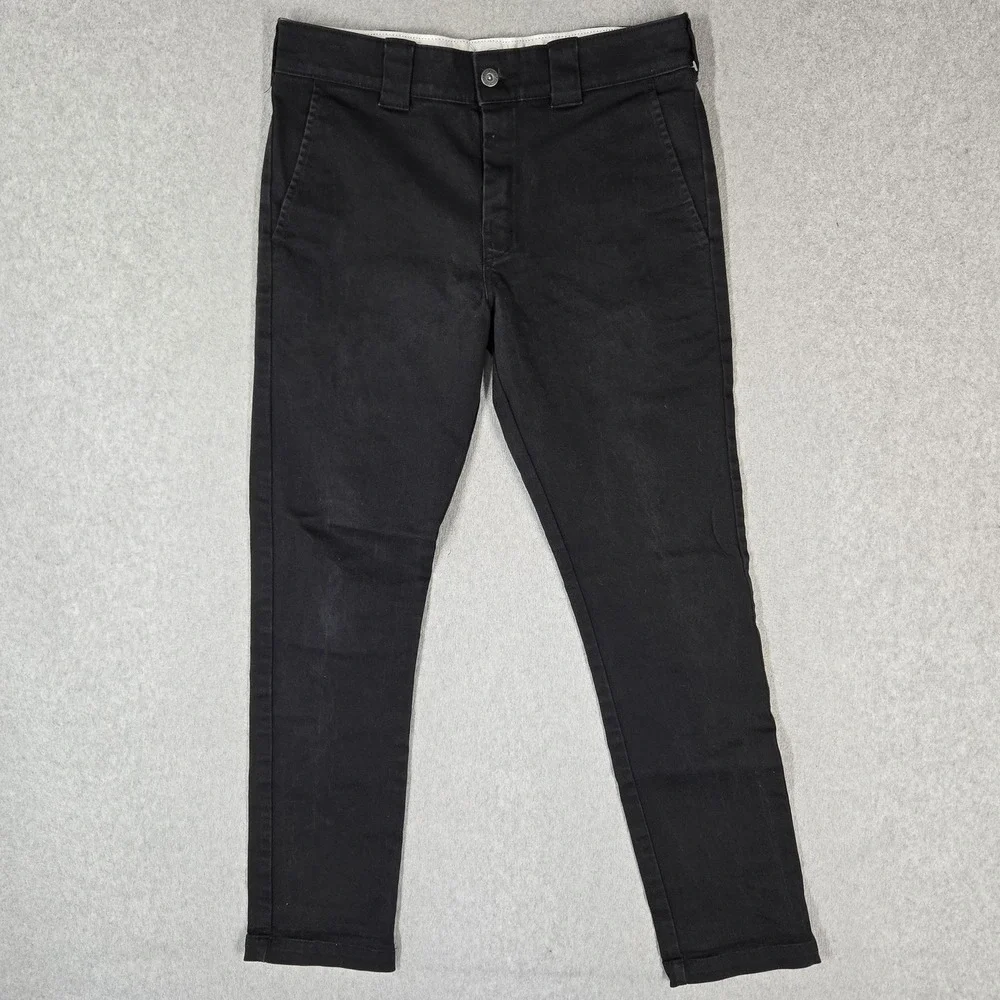 Dickies Men Pants 30X32 Black Chino Twill Skinny Logo Slim 32